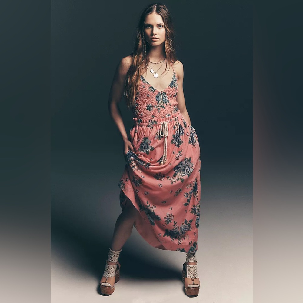 New Free People Seaside Rose Pink Floral Maxi Skirt sz S/Small